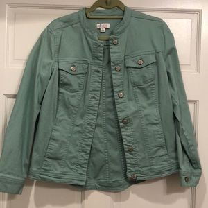 Small Denim & Company Mandarin Collar Green Jacket